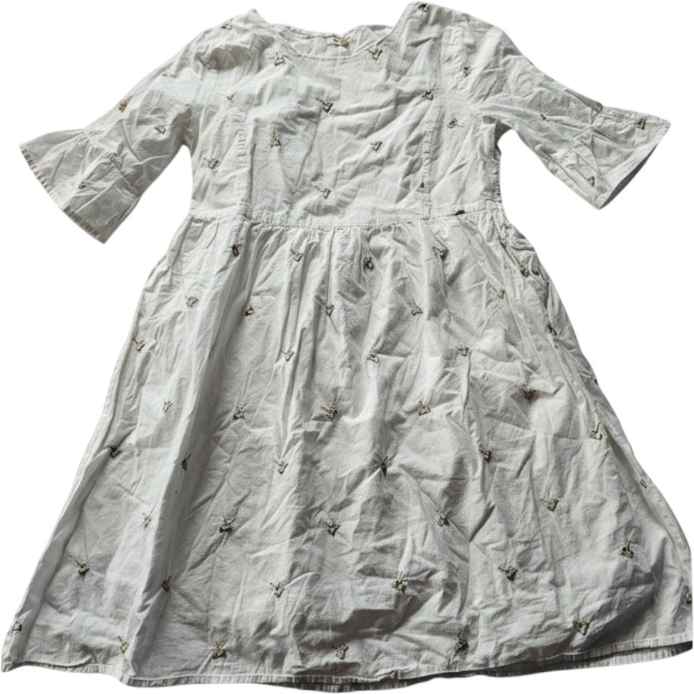 Tea n Rose Embroidered Babydoll Dress Womensβ M White Silver Leaf Bell Sleeve